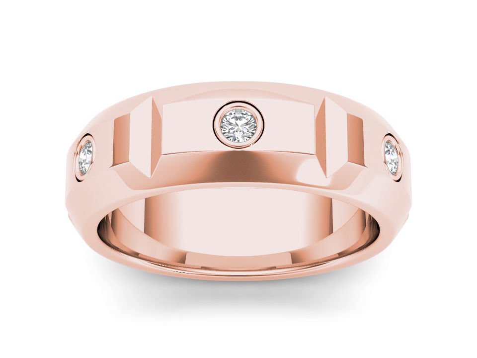 14k Rose Gold 0.250 Ct Round Diamond Men's Three Stone Wedding Band Ring HI I2