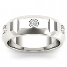 14k White Gold 0.250 Ct Round Diamond Men's Three Stone Wedding Band Ring HI I2
