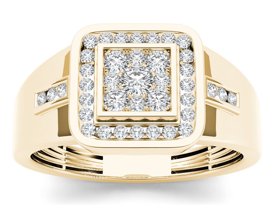 10k Yellow Gold 0.50 Ct Natural Round Cut Diamond Men's Halo Wedding Band Ring