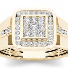 10k Yellow Gold 0.50 Ct Natural Round Cut Diamond Men's Halo Wedding Band Ring