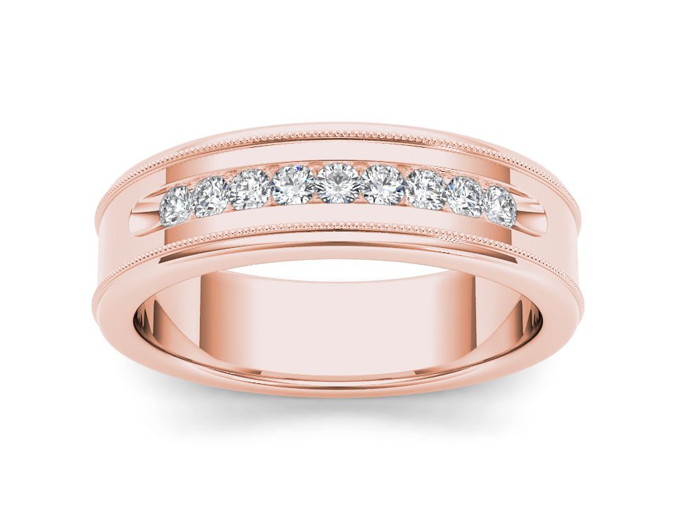 Solid 14k Rose Gold 0.33 Ct Round Cut Diamond Men's Wedding Band Ring HI I2
