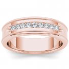 Solid 14k Rose Gold 0.33 Ct Round Cut Diamond Men's Wedding Band Ring HI I2