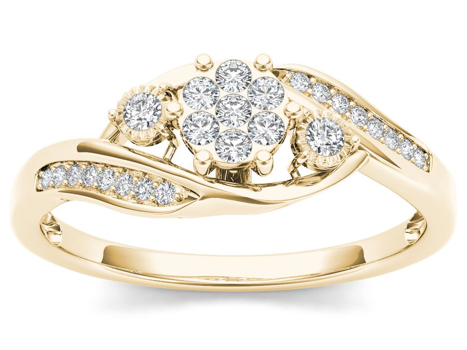 10k Yellow Gold 0.12 Ct Diamond Past Present Future Bypass Engagement Ring HI I2