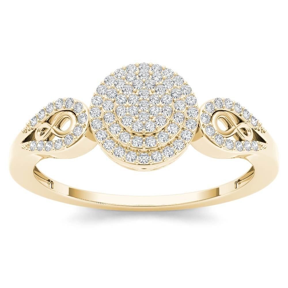 14k Yellow Gold 0.2 Ct Natural Round Cut Diamond Halo Fashion Engagement Ring HI