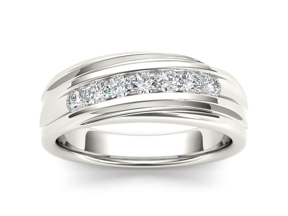 14k White Gold 0.60 Ct Round Diamond Seven Stone Men's Wedding Band Ring HI I2