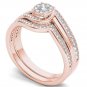 10k Rose Gold 0.50 Ct Natural Round Cut Diamond Halo Engagement Ring Set HI I2