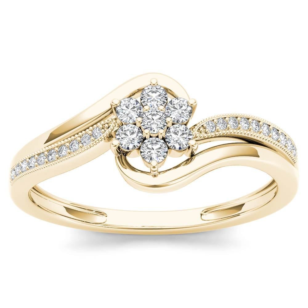 10k Yellow Gold 0.25 Ct Diamond Bypass Flower Bypass Engagement Fashion Ring
