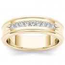 Solid 14k Yellow Gold 0.33 Ct Round Cut Diamond Men's Wedding Band Ring HI I2