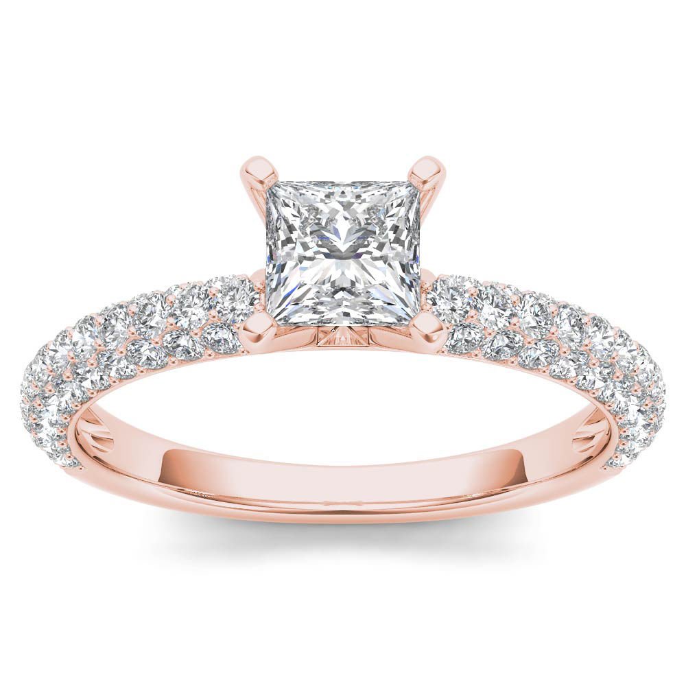 14k Rose Gold 1.00 Ct Princess Cut Diamond Classic Engagement Ring HI I2 Size 7
