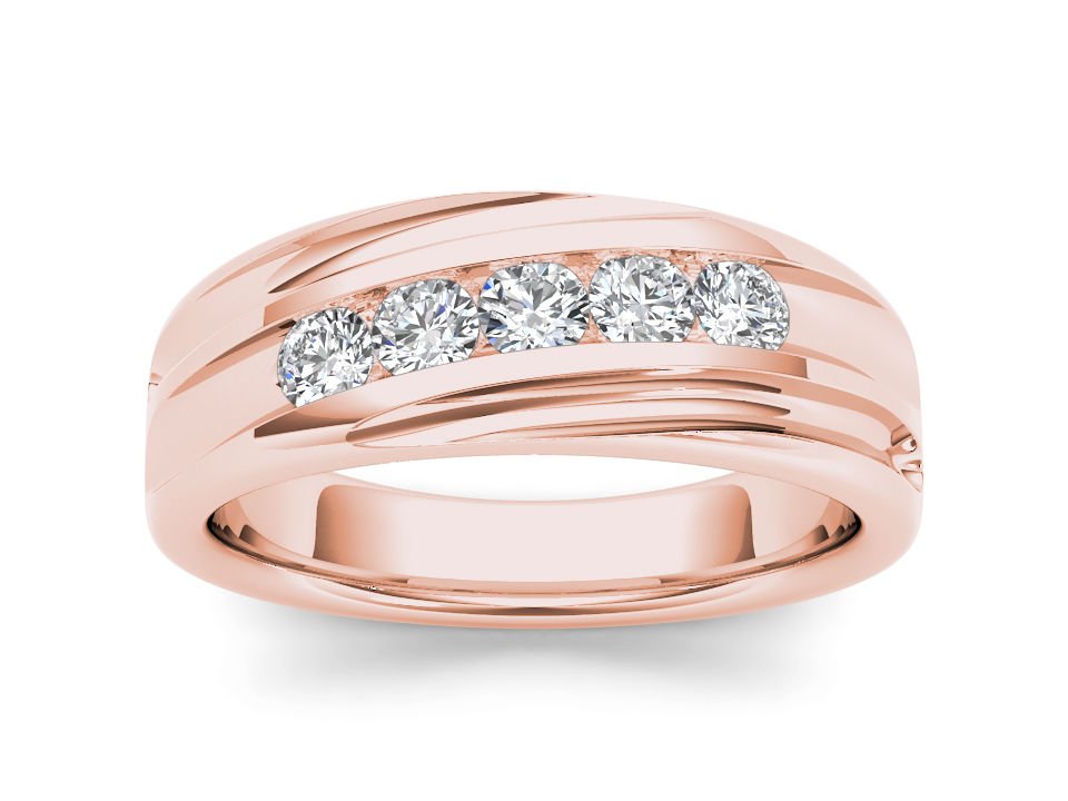 14k Rose Gold 0.62 Ct Round Diamond Five Stone Men's Wedding Band Ring HI I2