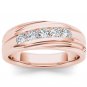 14k Rose Gold 0.62 Ct Round Diamond Five Stone Men's Wedding Band Ring HI I2