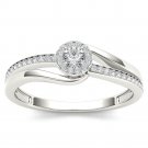 Natural 10k White Gold 0.25 Ct Diamond Halo Bypass Engagement Ring HI I2 Size 7