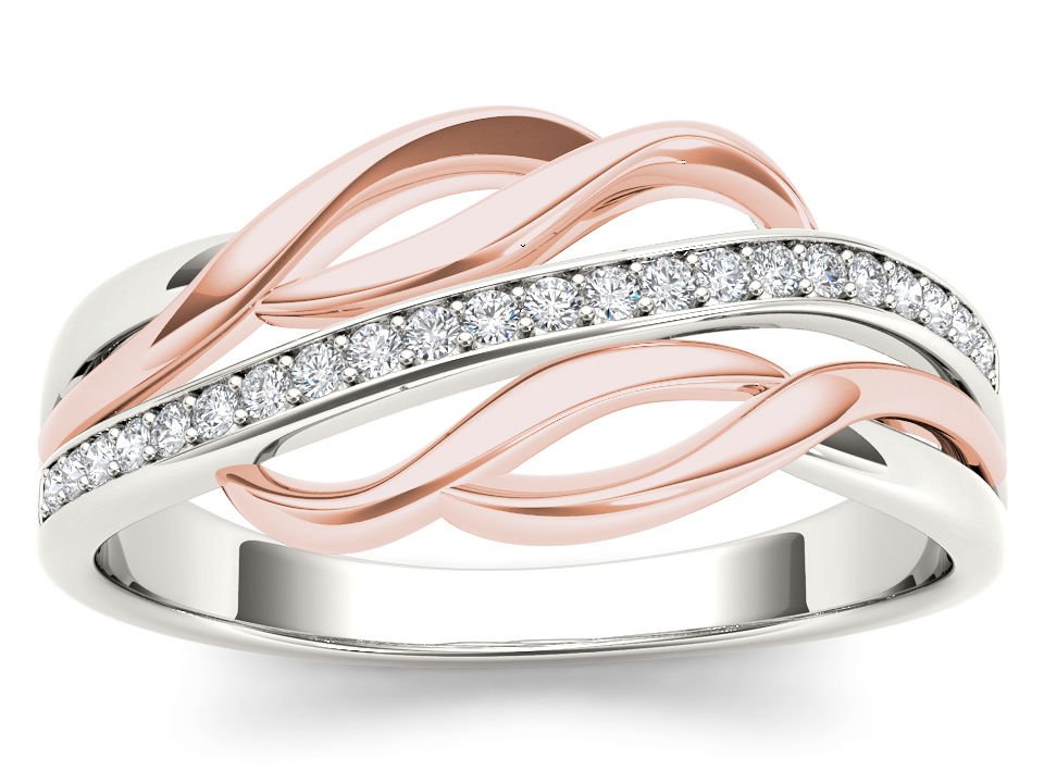 Pink Two-Tone 10k White Gold 0.11 Ct Round Cut Diamond Swril Fashion Ring HI I2