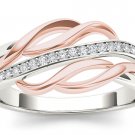 Pink Two-Tone 10k White Gold 0.11 Ct Round Cut Diamond Swril Fashion Ring HI I2