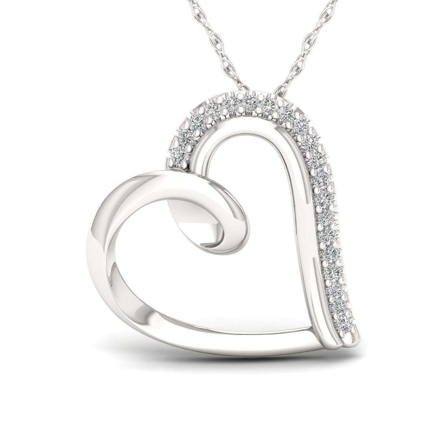 S925 Sterling Silver 0.12ct TDW Diamond Heart Necklace (H-I, I2)