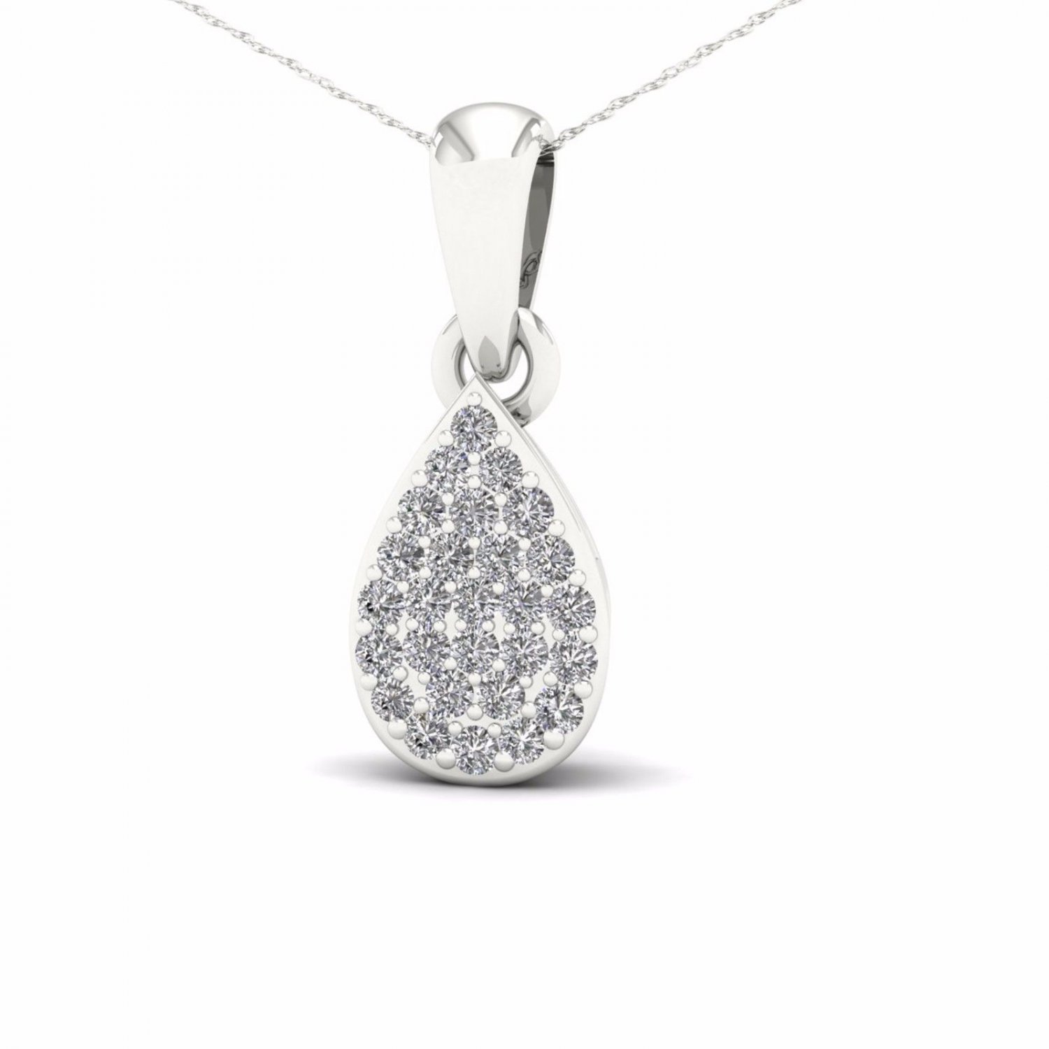 10K White Gold 0.1ct TDW DiamondDrop Shape Cluster Pendant Necklace