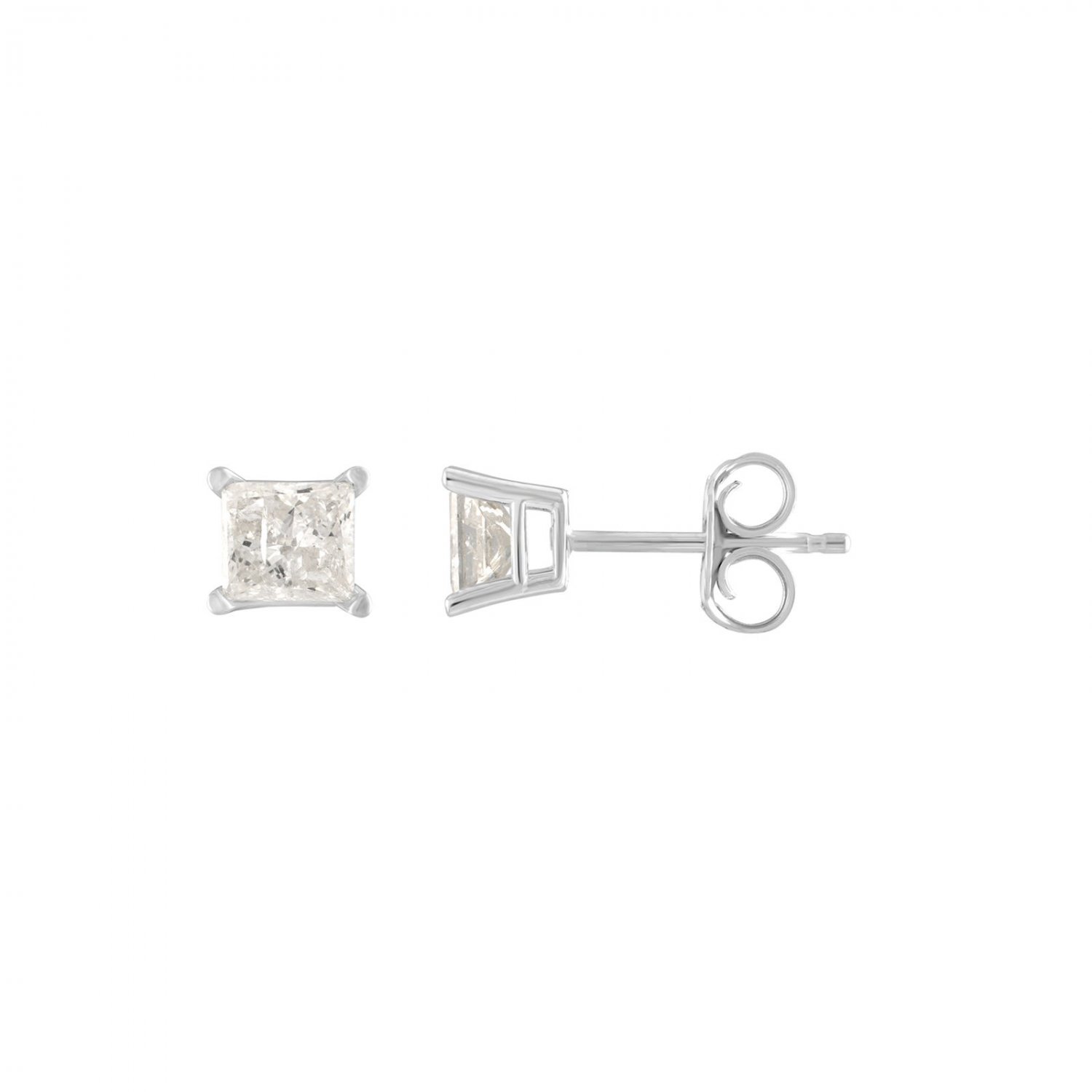 0.25Ct Princess Cut Natural Diamond Stud Earrings in 14K White Gold