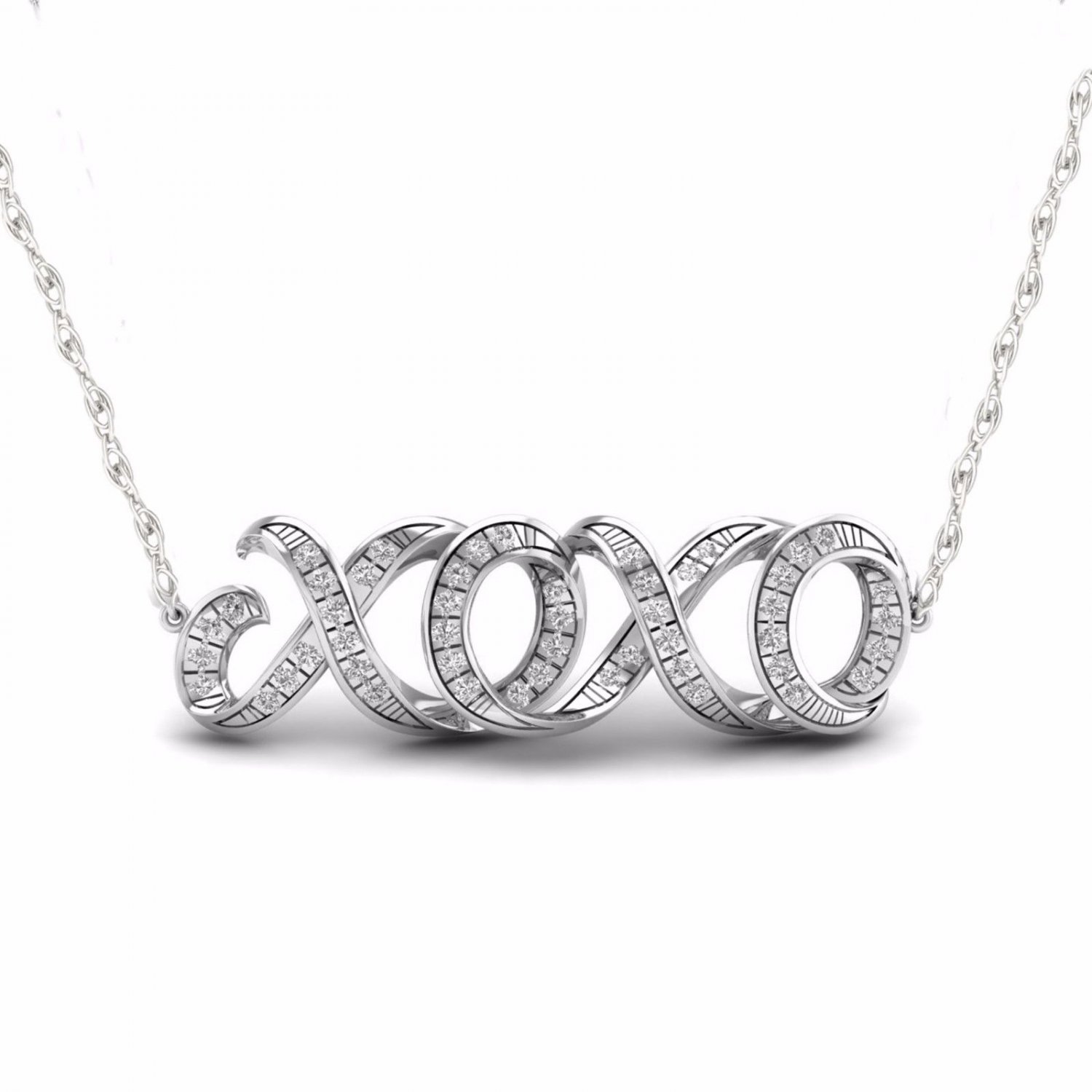 S925 Sterling Silver 0.15Ct TDW Diamond XOXO Necklace