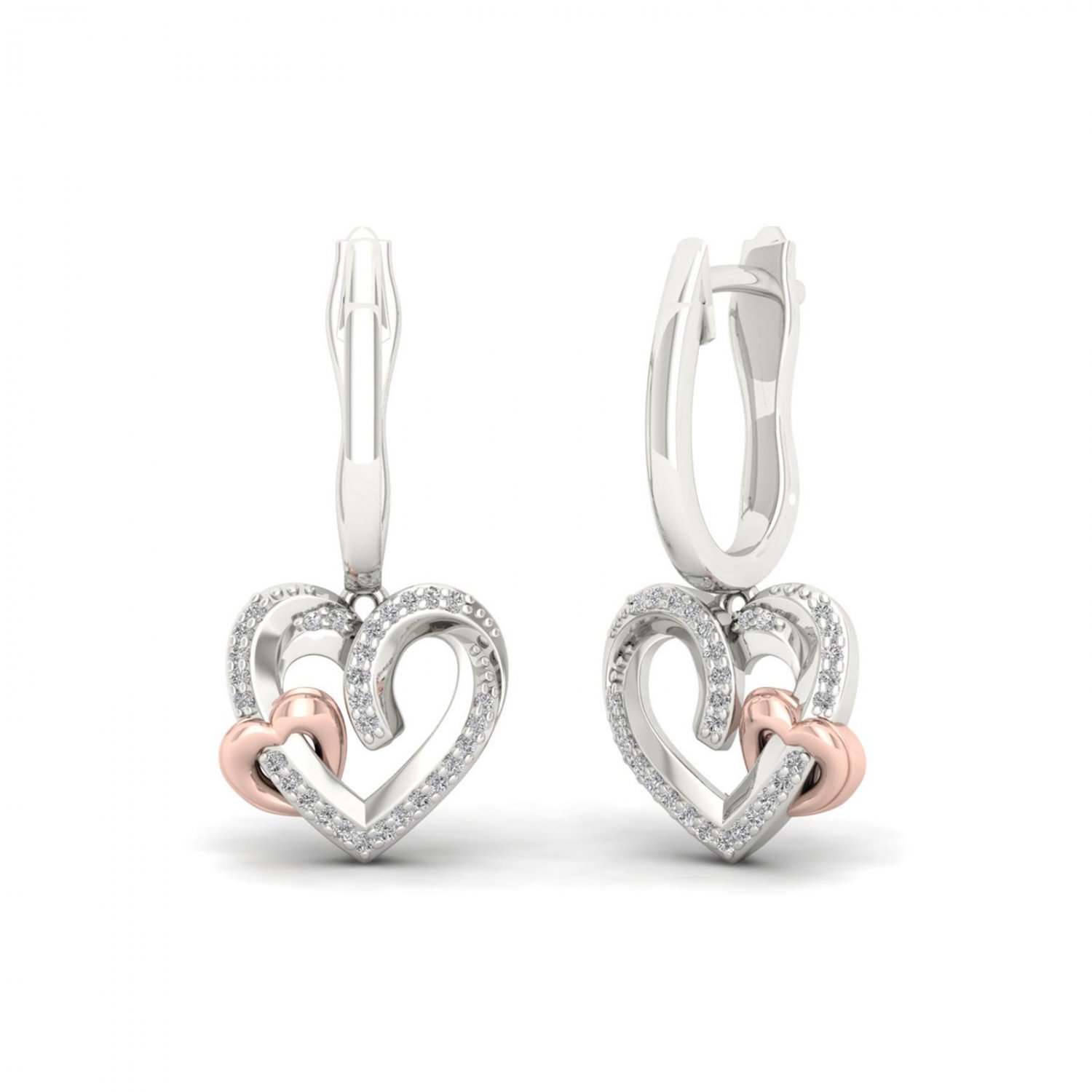 Sterling Silver 0.15ct TW Diamond Double Heart Dangle Earrings  (H-I, I2)
