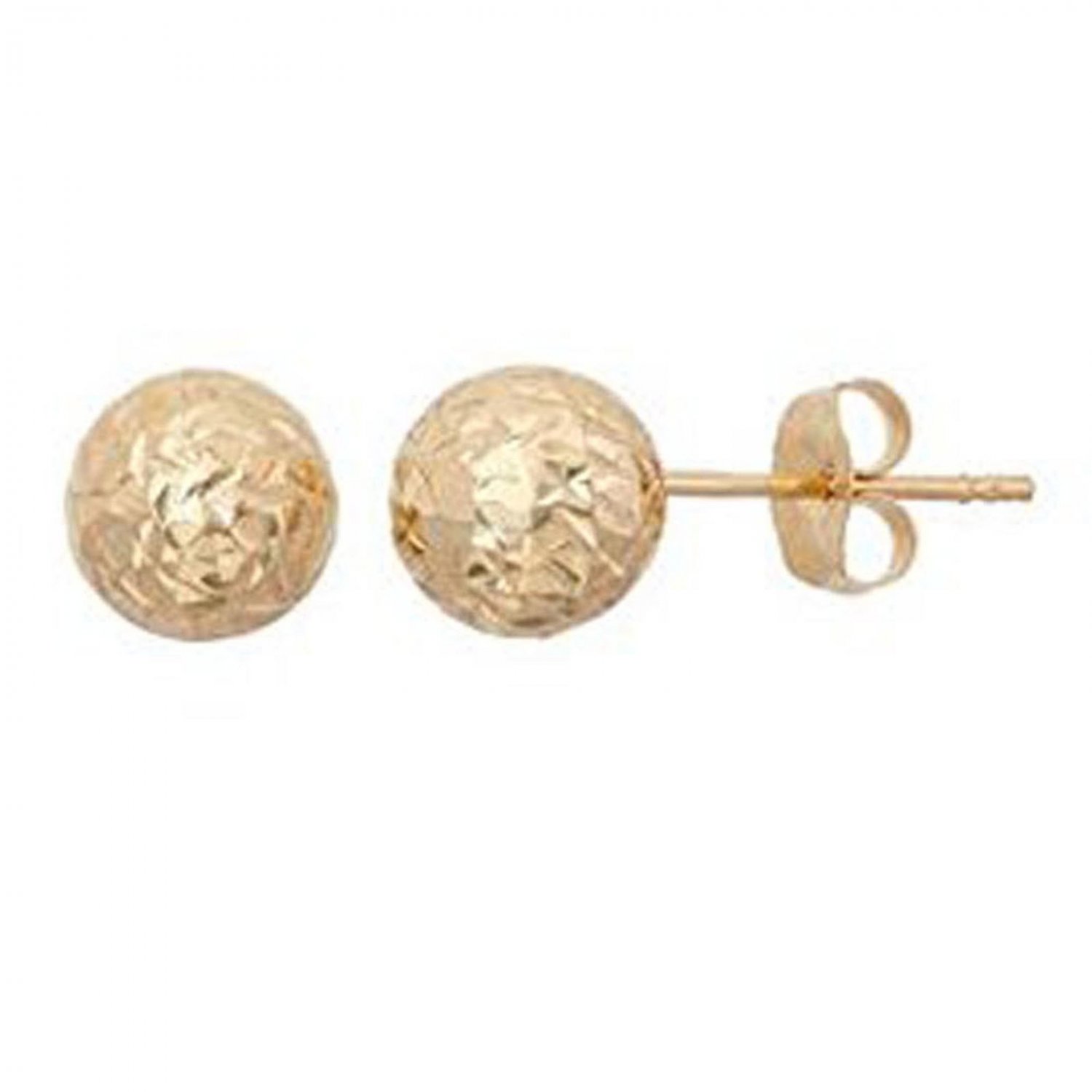 14K Yellow Gold 9MM  Random Crystal Cut Ball Stud Earrings