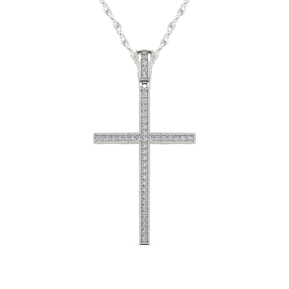 S925 Sterling Silver 0.15Ct TDW Diamond Cross Pendant Necklace
