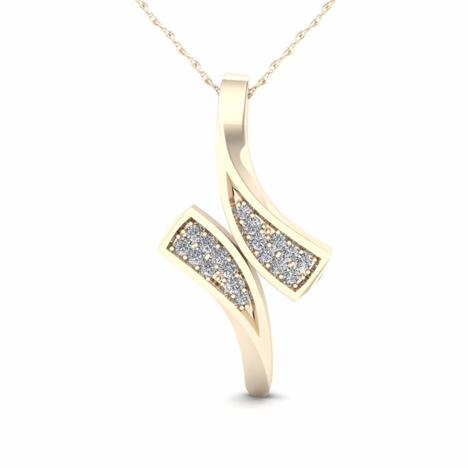 10K Yellow Gold 0.05ct TDW DiamondBypass Style Pendant Necklace