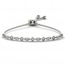 925 Solid Sterling Silver 0.12 Ct Natural Round Cut Diamond Bolo Bracelet HI