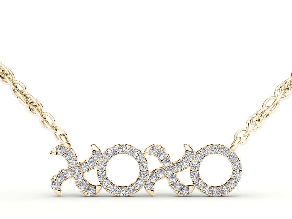 10k Yellow Gold 0.15 Ct Natural Round Cut Diamond "XO" Pendant Necklace HI I2