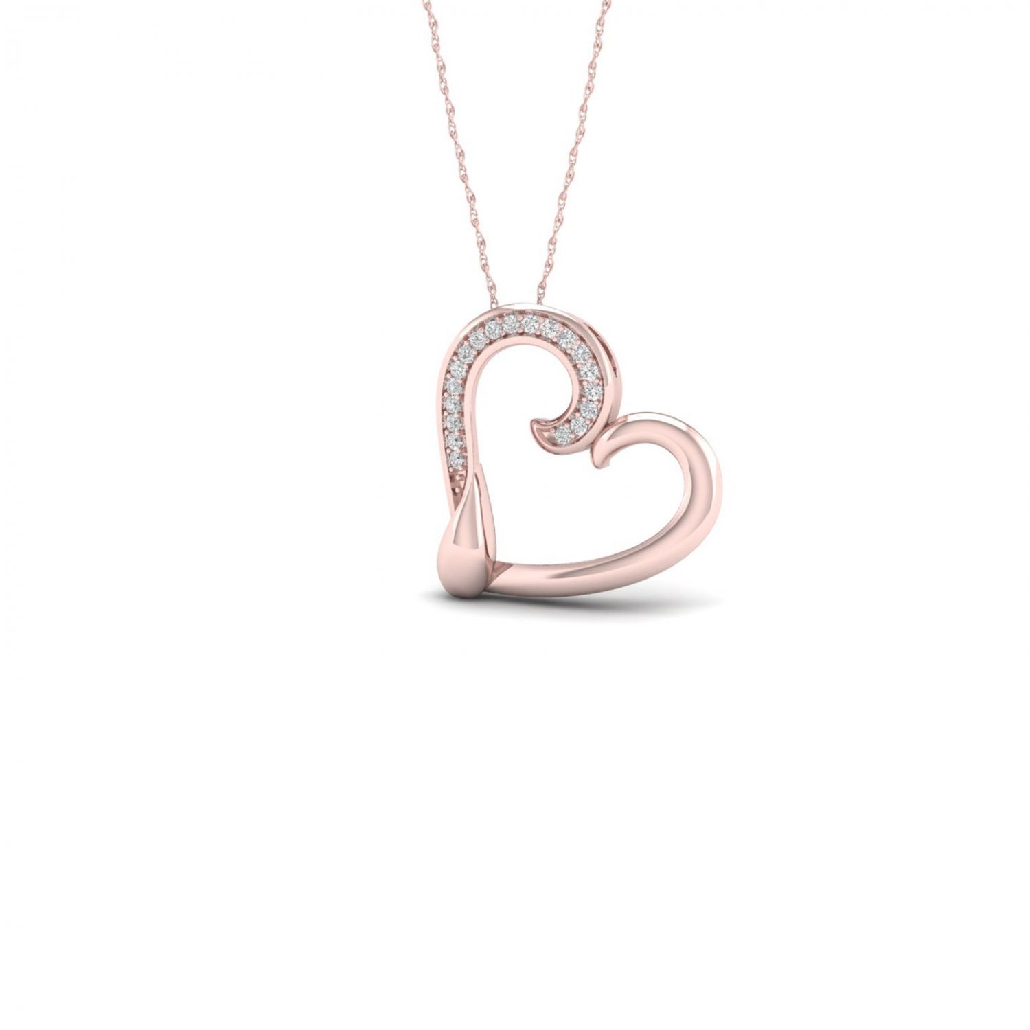 10k Rose Gold 0.05ct TDW Diamond Tilted Heart Necklace (I-J, I2)
