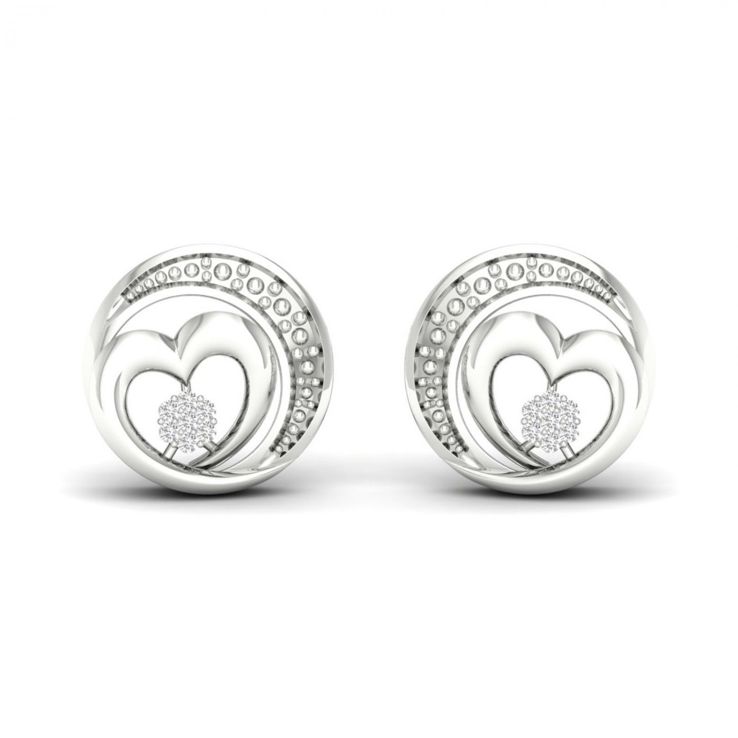 Sterling Silver 0.04Ct TDW Natural Diamond Heart n Cresent Stud Earrings(I-J,I2)