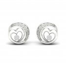 Sterling Silver 0.04Ct TDW Natural Diamond Heart n Cresent Stud Earrings(I-J,I2)