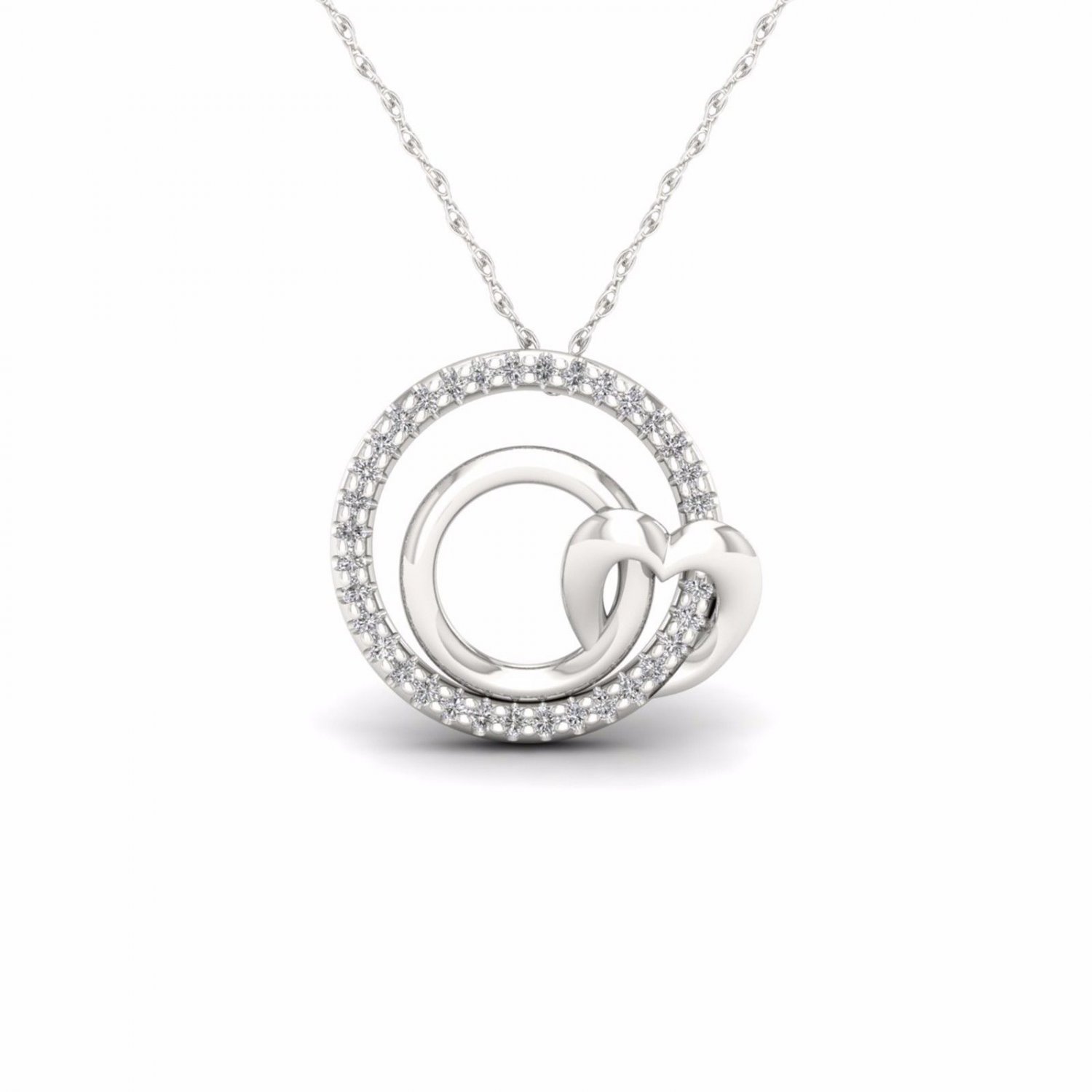 S925 Sterling Silver 0.1Ct TW Diamond Loops and Heart Necklace