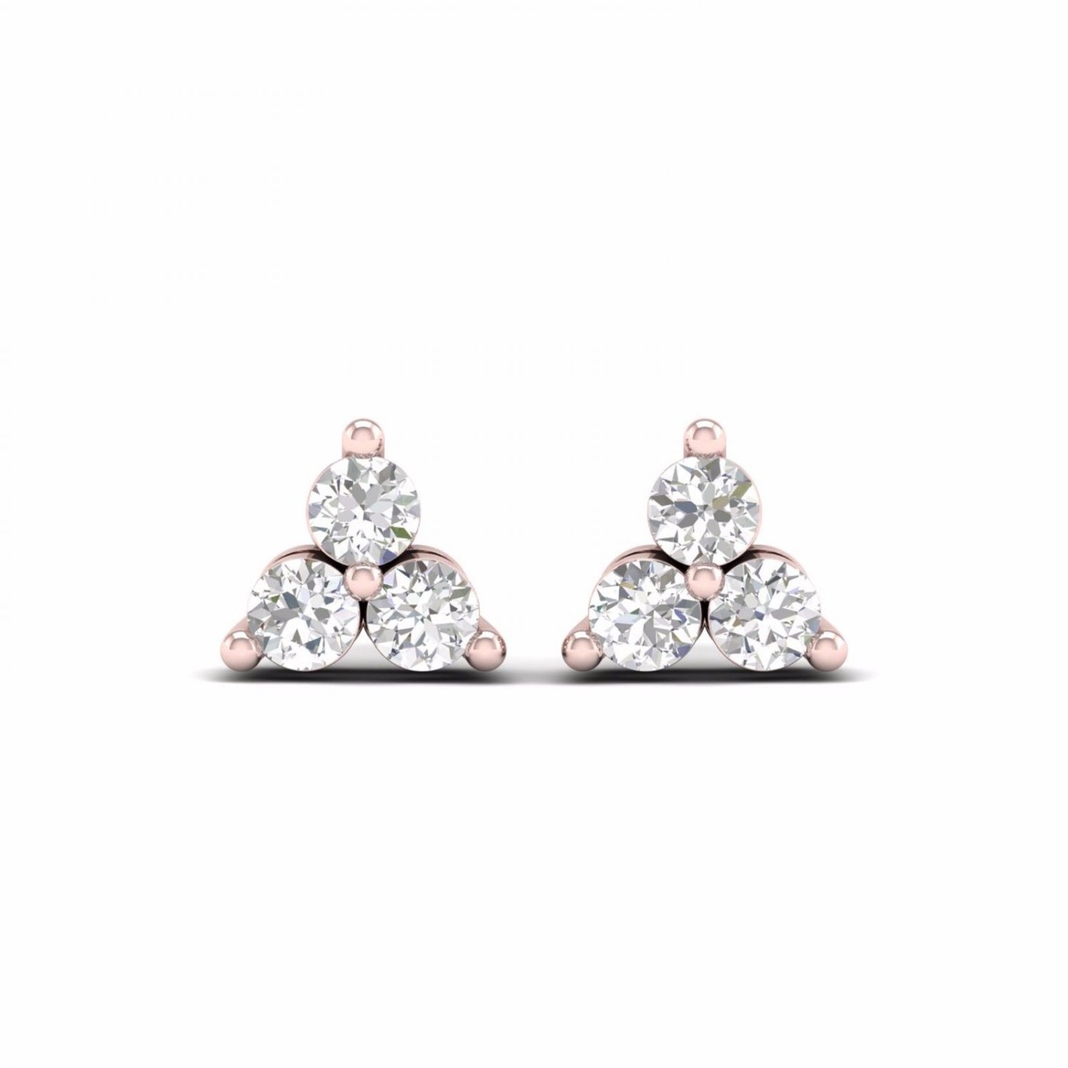 0.15 Ct Natural Round Cut Diamond Three Stone Stud Earrings in 10k Rose Gold