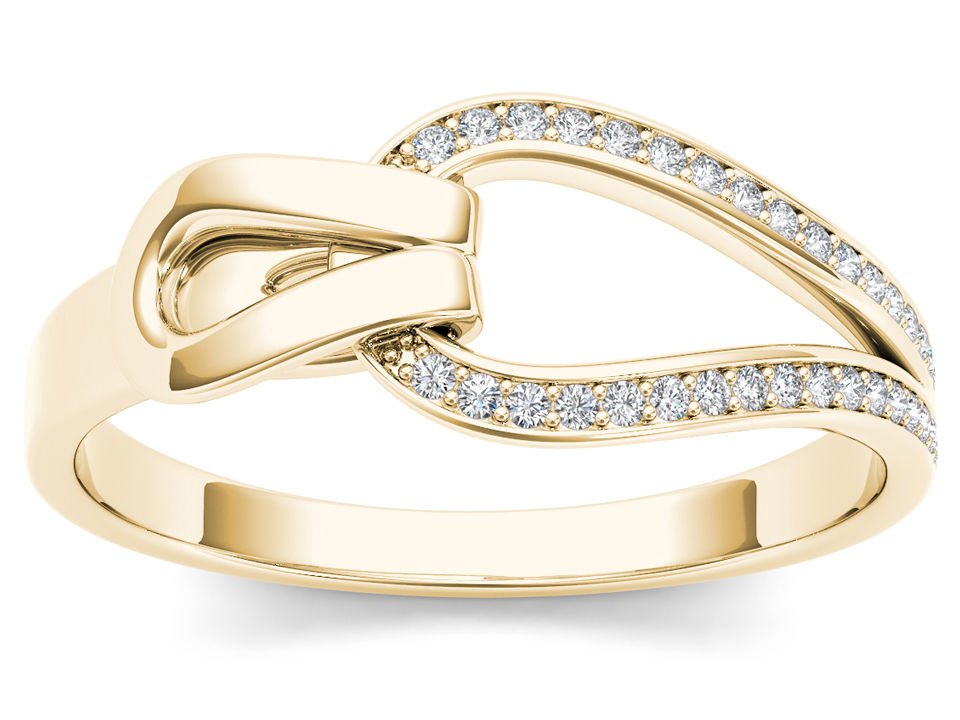 Natural 10k Yellow Gold 0.08 Ct Rond Cut Diamond Engagement Fashion Ring HI I2