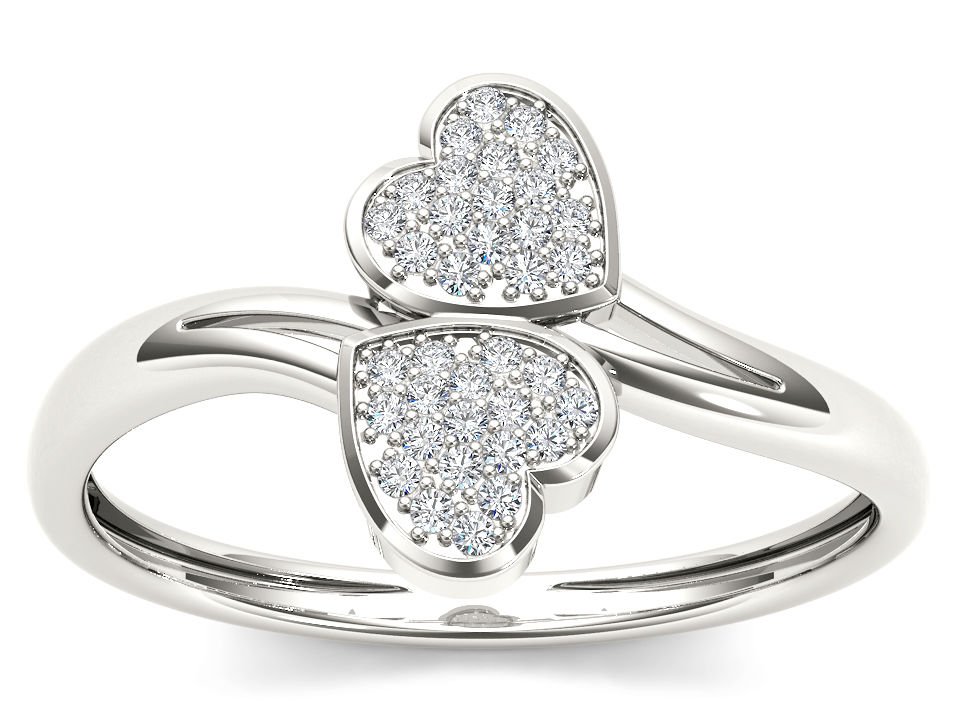 10k White Gold 0.04 Ct Round Cut Diamond Heart Fashion Engagement Ring HI I2
