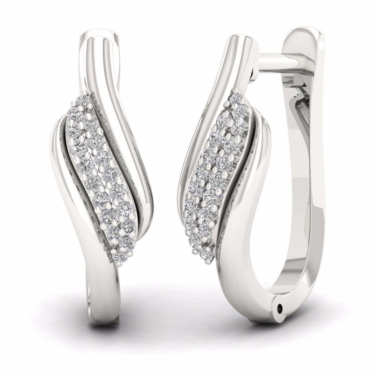 S925 Sterling Silver 0.10Ct  Natural Round Cut Diamond  Swirl Hoop Earrings