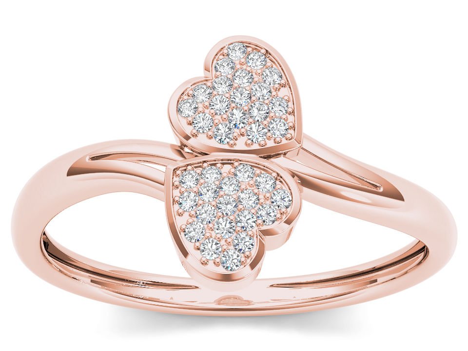 10k Rose Gold 0.04 Ct Round Cut Diamond Heart Fashion Engagement Ring HI I2