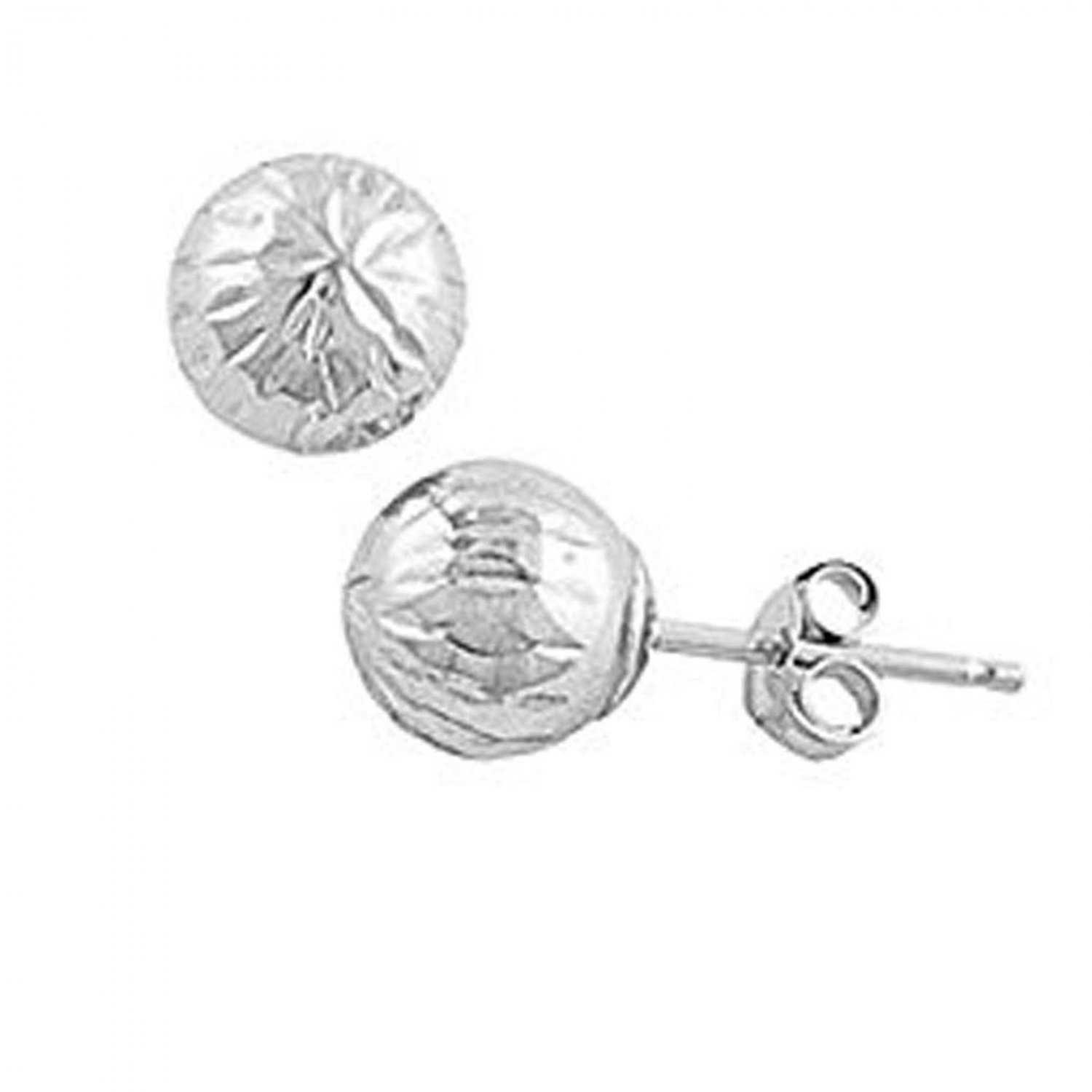 14K White Gold 3MM  Diamond Cut Ball Stud Earrings