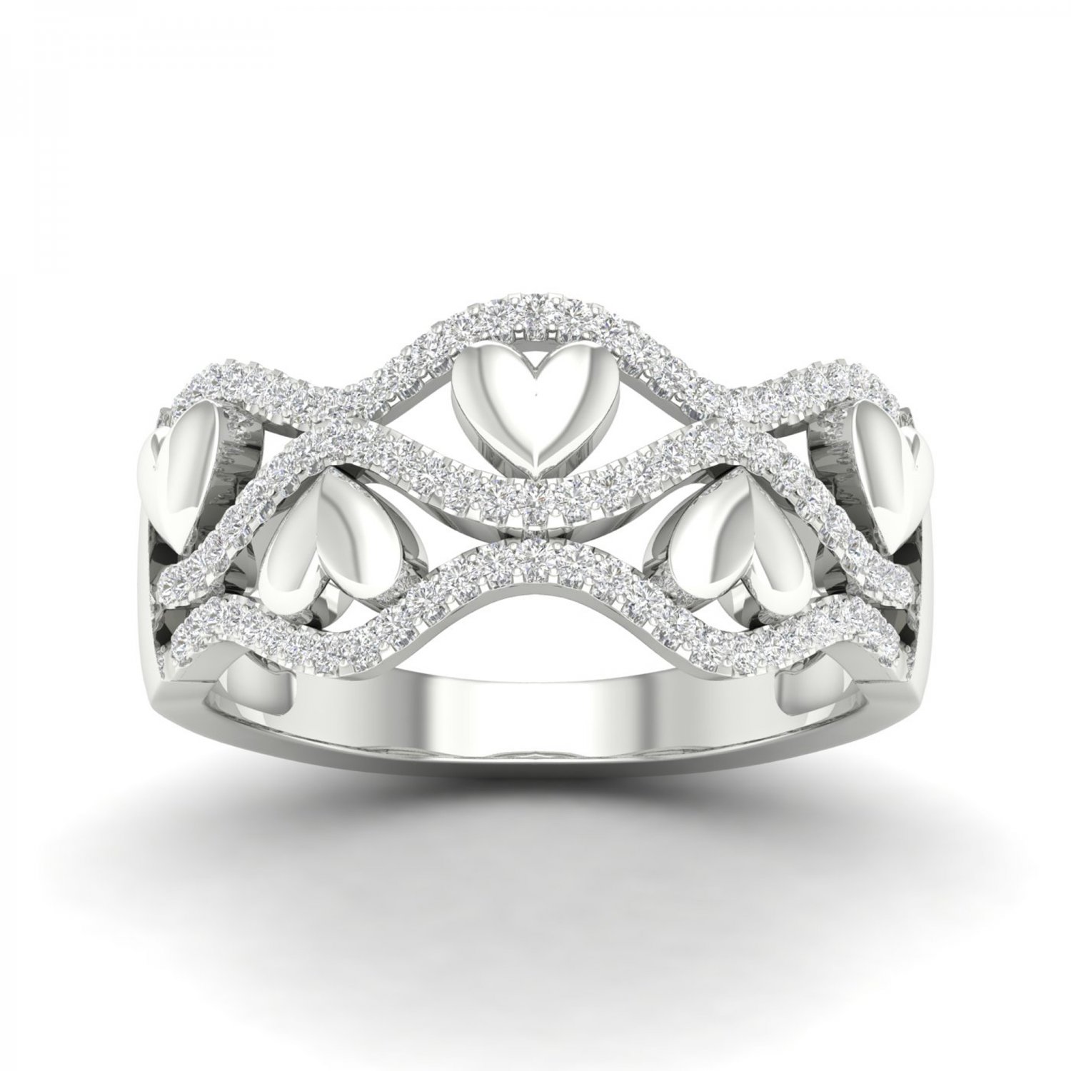 De Couer 10k White Gold 0.20 Ct TDW Diamond Ribbon & Heart Fashion Ring (I-J, I2)