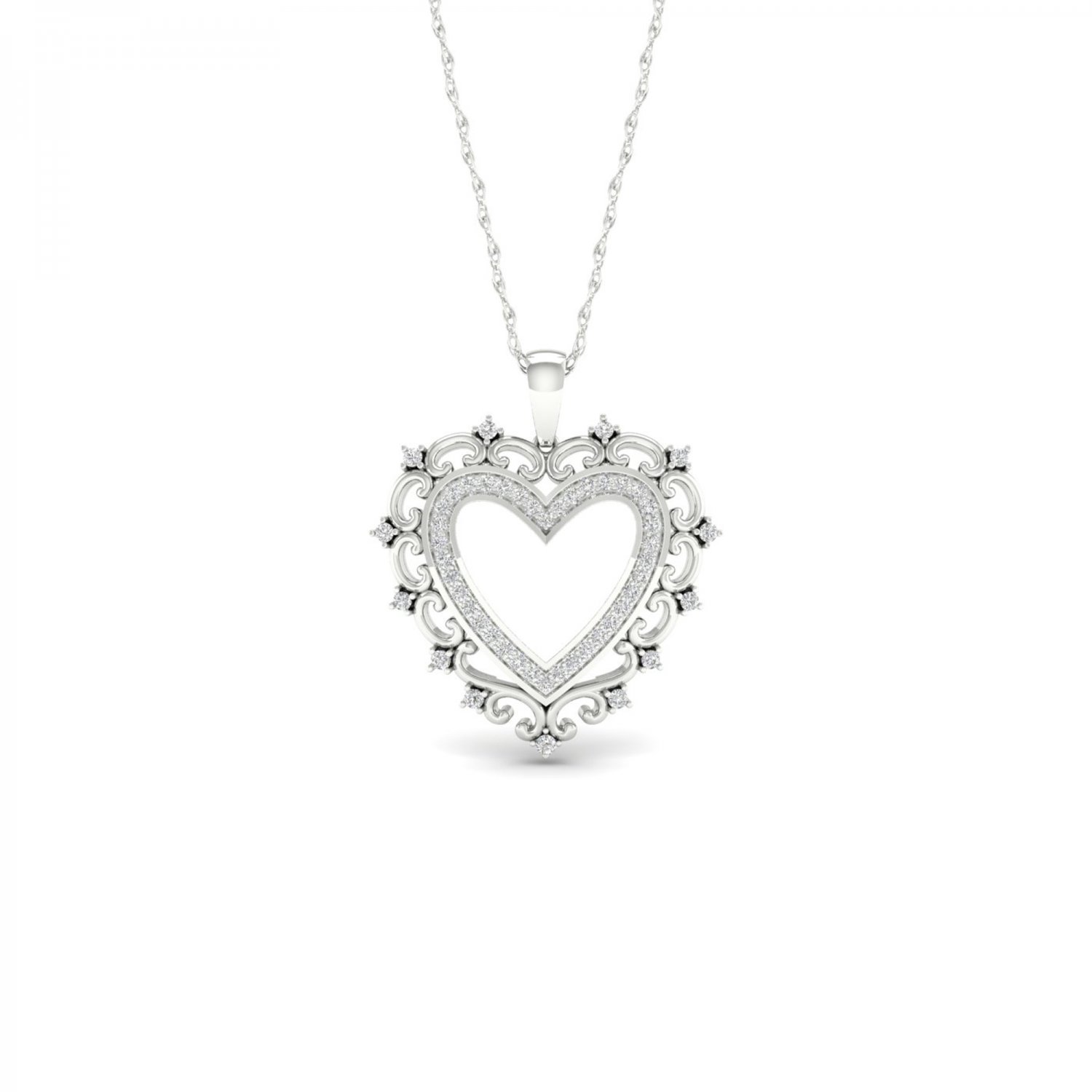 De Couer 10k White Gold 0.25ct TDW Diamond Filigree Heart Necklace (I-J, I2)
