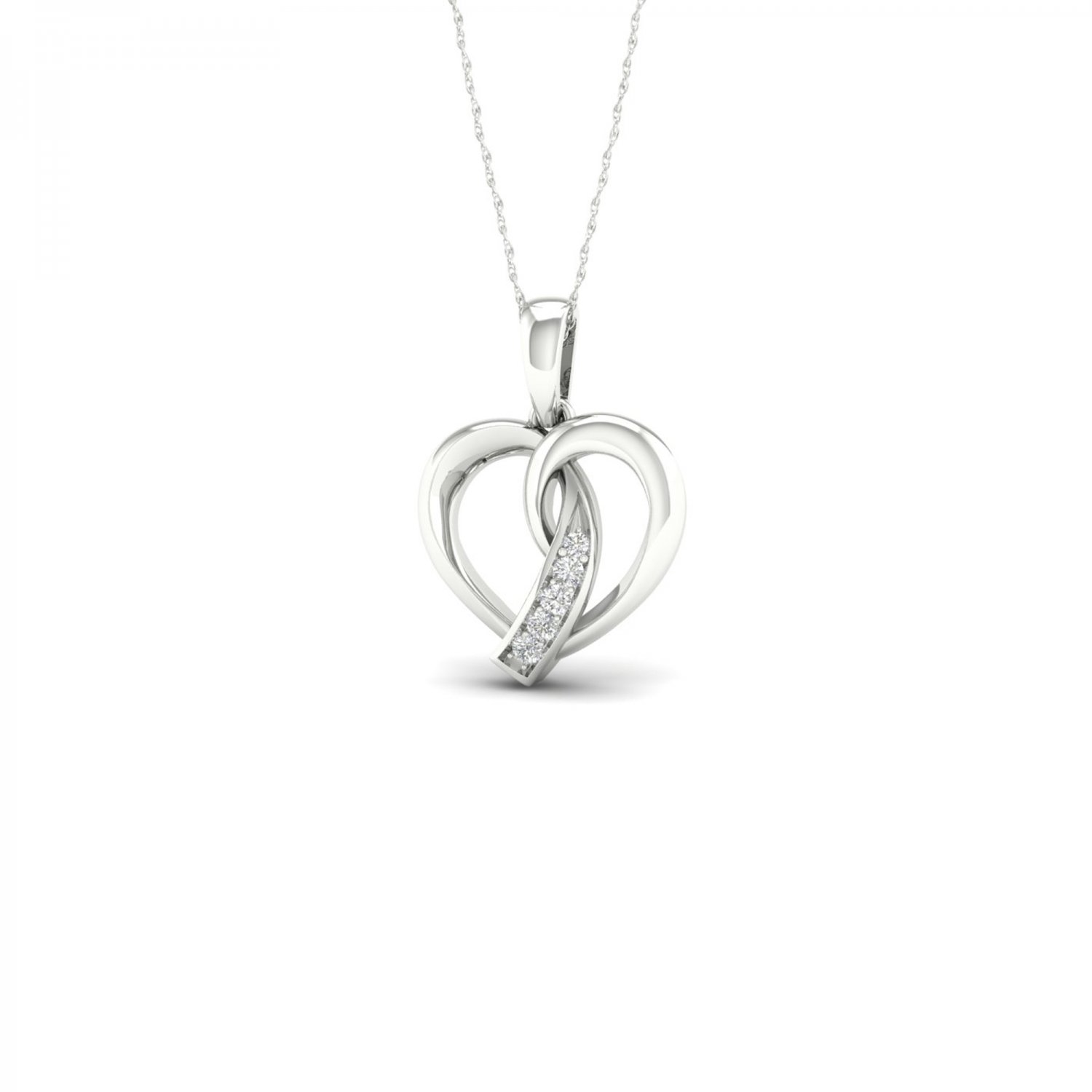 De Couer 10k White Gold 0.04ct TDW Diamond Knot Heart Necklace (I-J, I2)