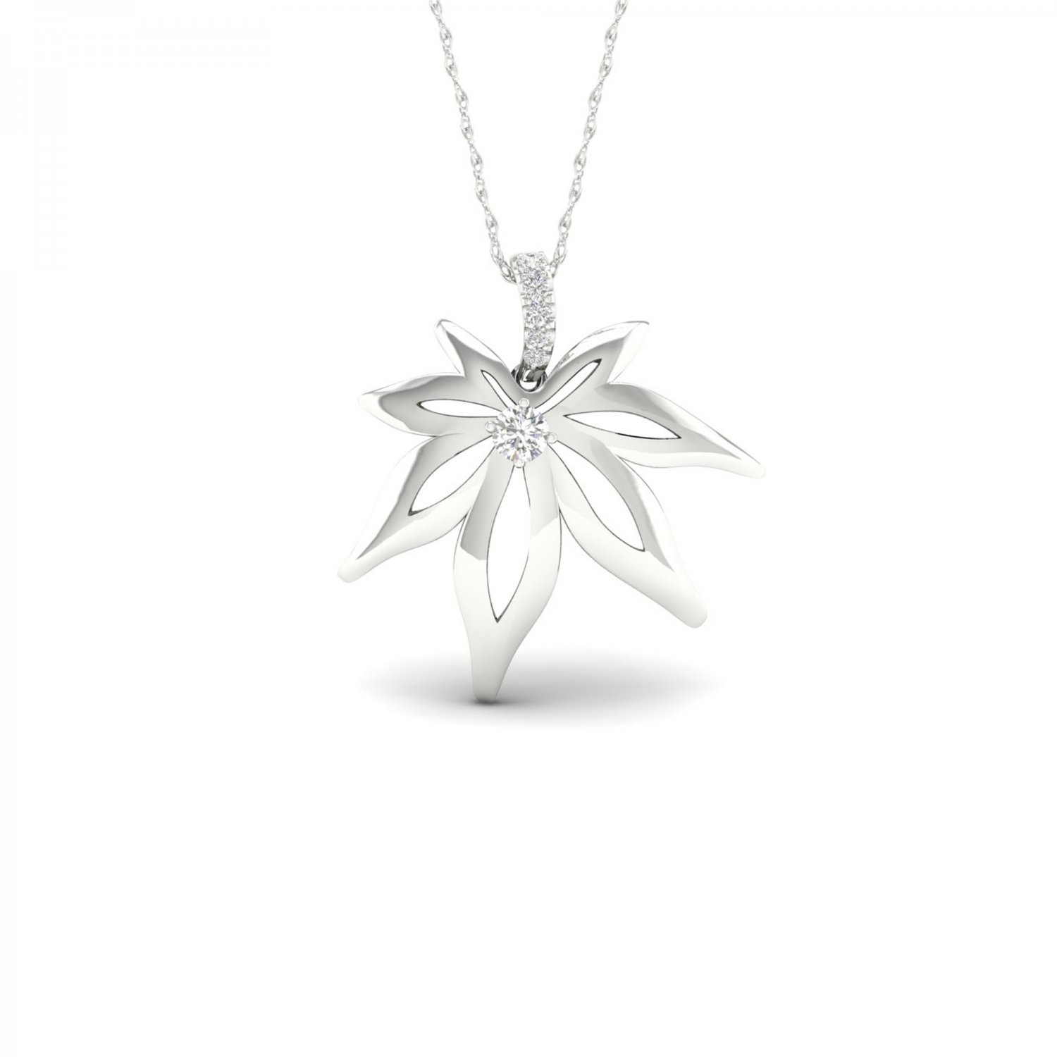 De Couer S925 Sterling Silver 0.1ct TDW Diamond Maple Leaf Necklace (I-J, I2)