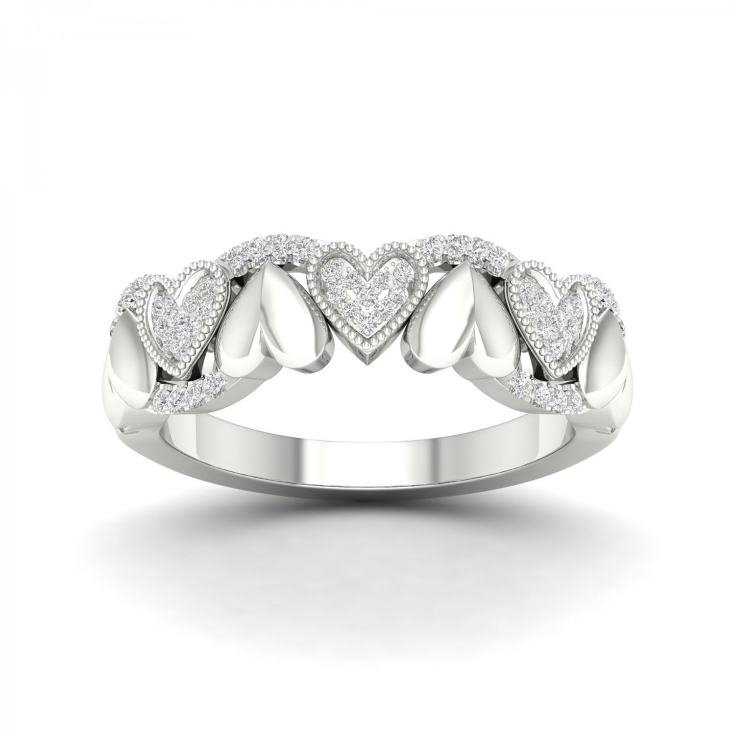 De Couer 10K White Gold 0.15 Ct TDW Diamond Hearts Fashion Ring (I-J, I2)