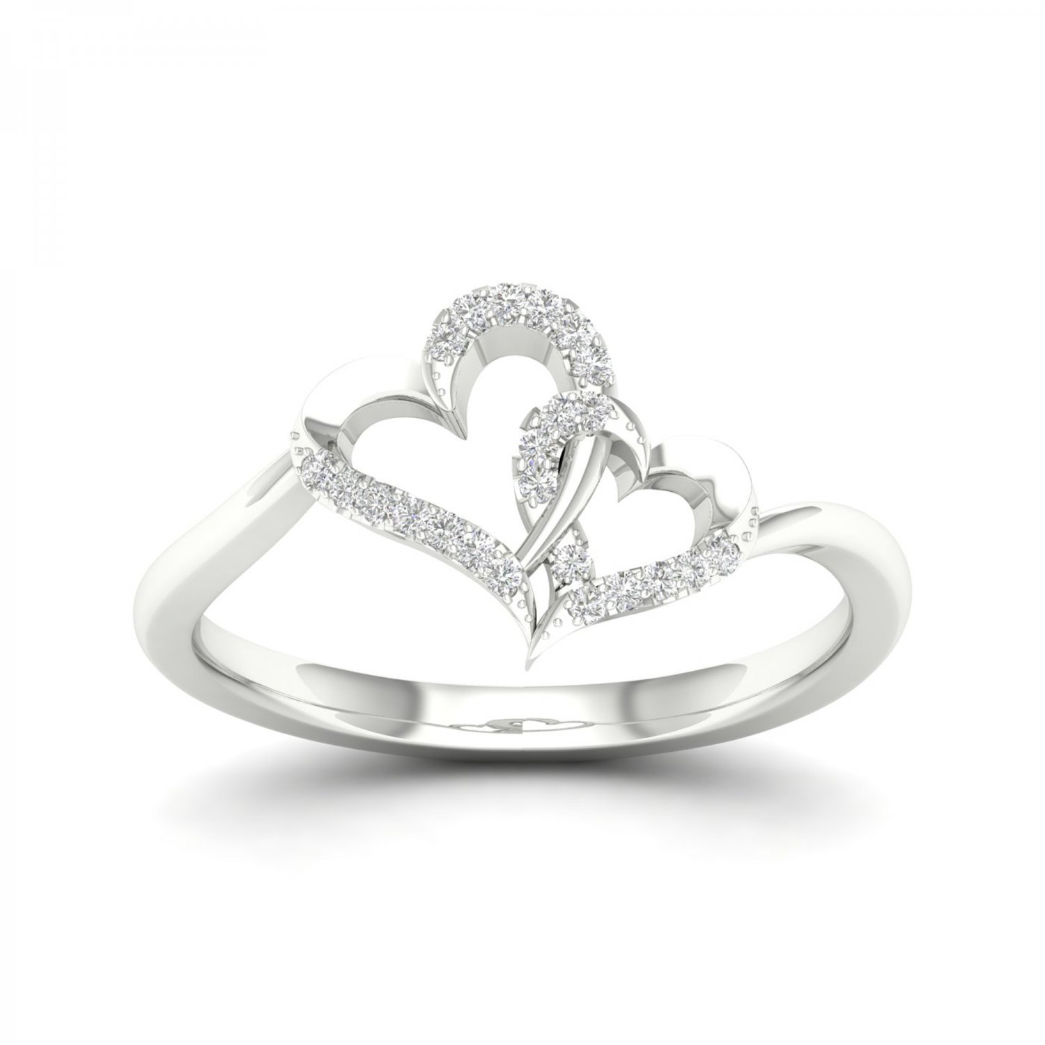 De Couer 10K White Gold 0.07 Ct TDW Diamond Double Heart Ring (I-J, I2)