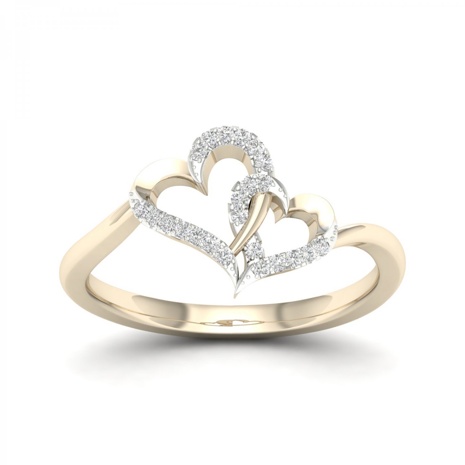 De Couer 10K Yellow Gold 0.07 Ct TDW Diamond Double Heart Ring (I-J, I2)