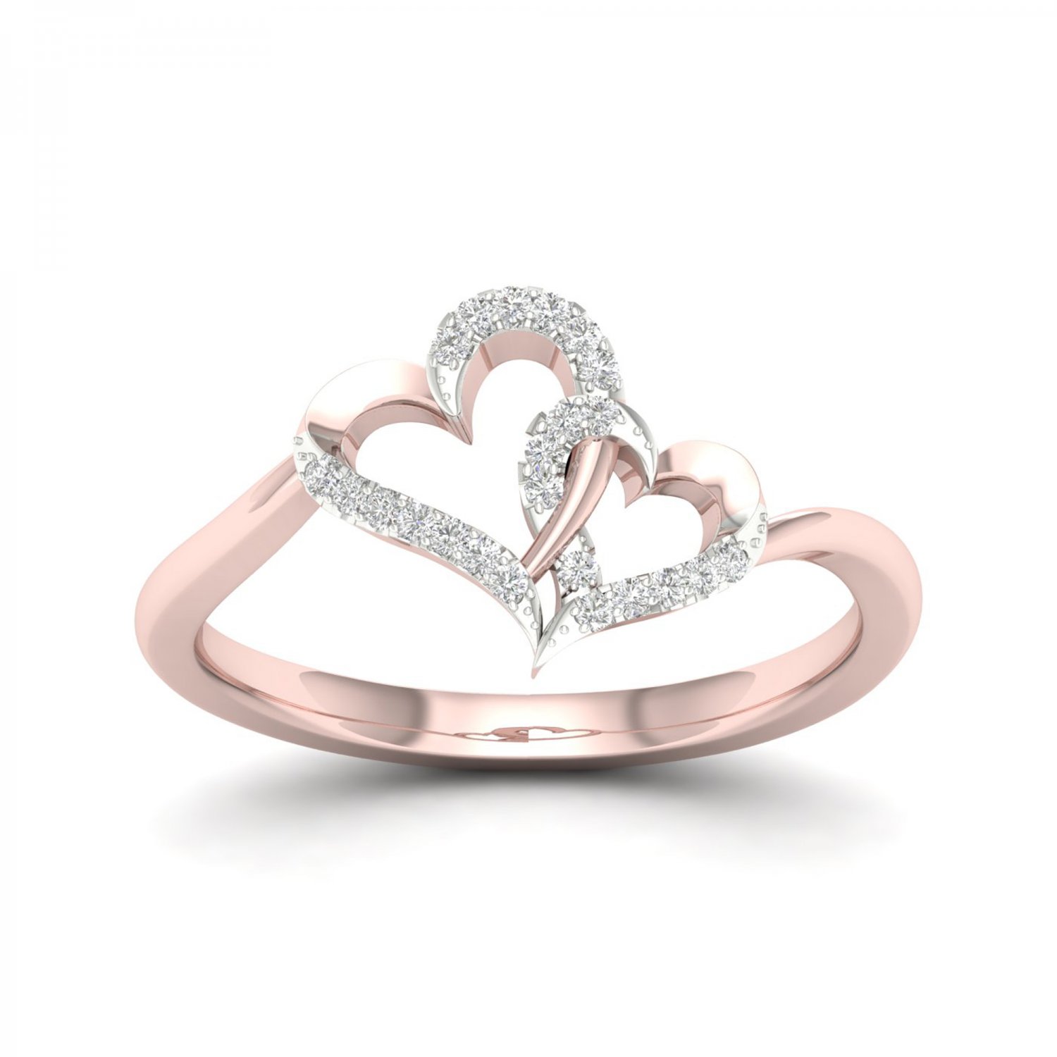 De Couer 10K Rose Gold 0.07 Ct TDW Diamond Double Heart Ring (I-J, I2)