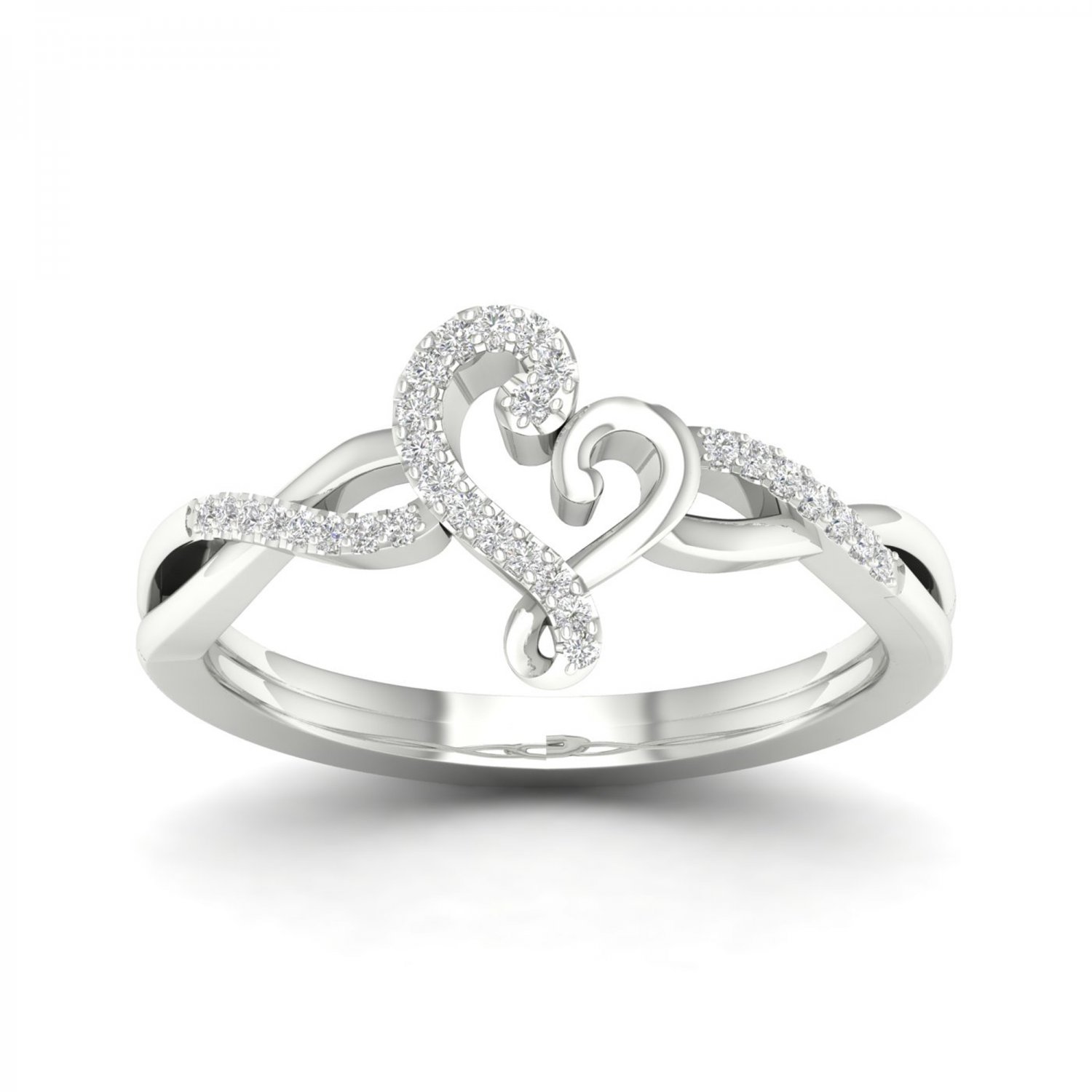 De Couer 10K White Gold 0.08 Ct TDW Diamond Abstract Heart Fashion Ring (I-J, I2)