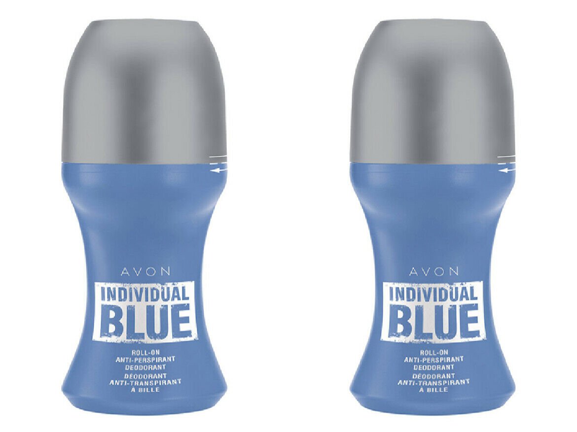 2 x AVON Individual Blue For Him Eau de Toilette Spray Deo Roll On 2 x