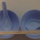 4 SETS OF BLUE JAPANESE CHINESE DINING SET SUPPLIED SPOONS RICE BOWL&CHOPSTICKS