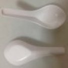 2 SOUP OR DESSERT SPOONS JAPANESE CHINESE STYLE DURABLE HEAVY PLASTIC PINK